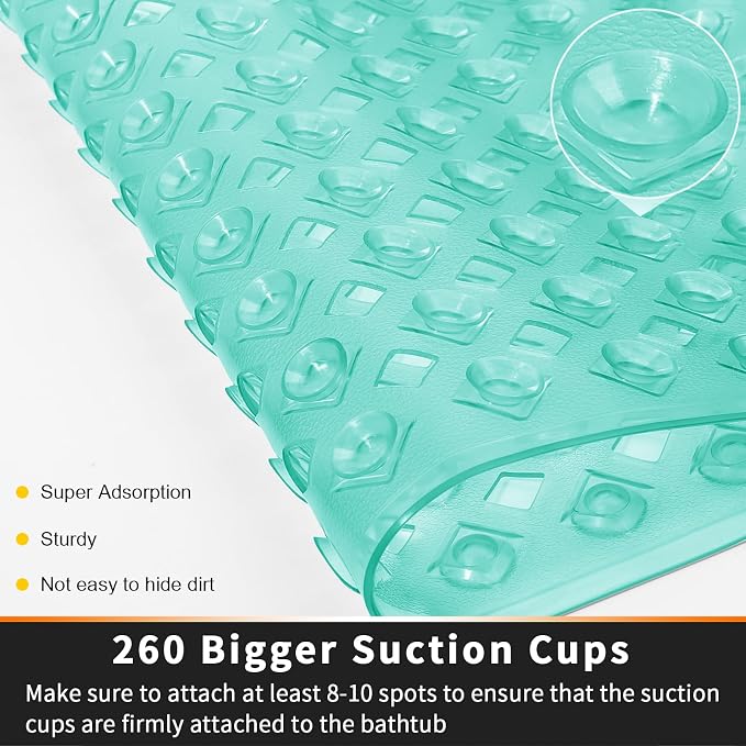 Yimobra Non Slip Bath Mat, Super Strong Suction Cups, 34.5"x15.5"Long Tub Mat - Image 2