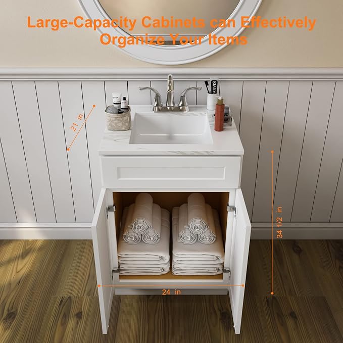 ROOMTEC Bathroom Cabinet, Morden Bathroom Sink Vanity Storage Cabinet, Shaker - Image 3