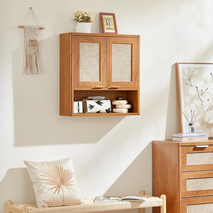 LEYAOYAO Rattan Bathroom Wall Cabinet, Boho Medicine Cabinet - Image 6