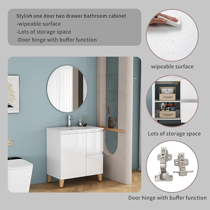 31.5-Inch Bathroom Vanity with Ceramic Sink Combo, Freestanding Modern Bathroom - Image 7