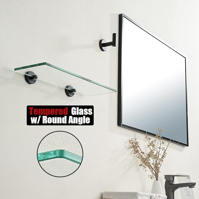 JQK Bathroom Glass Shelf Black, Tempered Glass Shower Storage 14 by 5 inches - Image 6