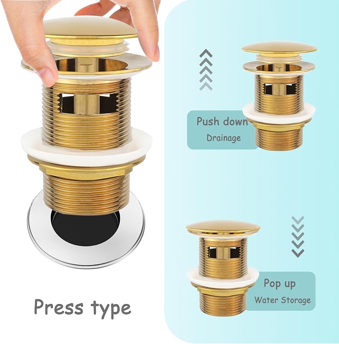 Tub Stopper Bathtub Drain, Brass Pop-up Freestanding Bathtub Drain Stopper - Image 3