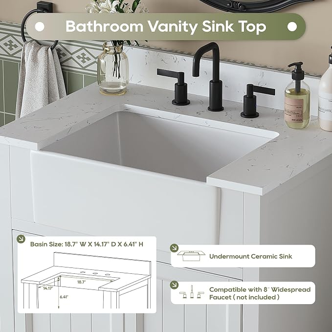 30 Inch Bathroom Vanity with Sink, Farmhouse Single Sink Bathroom Vanity with - Image 4