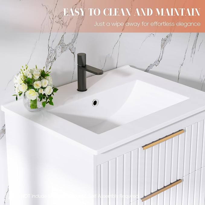 24" Bathroom Vanity with Sink, Floating Vanity Bathroom Sink Cabinet Wall Mount - Image 5