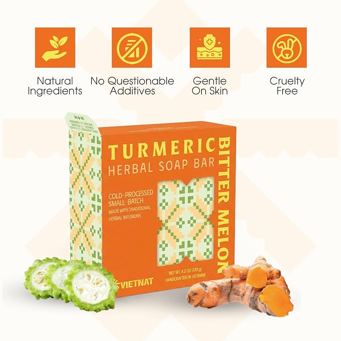 Turmeric & Bitter Melon 2-in-1 Luxurious Natural Soap Bar | Herbal Freshness & - Image 3
