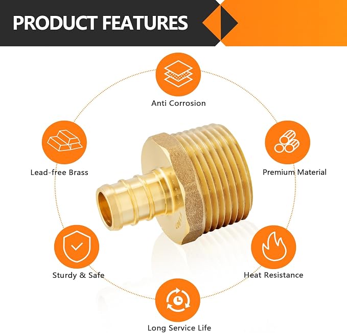 100-Pack HeSun PEX Fittings, 3/4" PEX x 1" Male NPT, Brass Crimp Male Adapter - Image 3