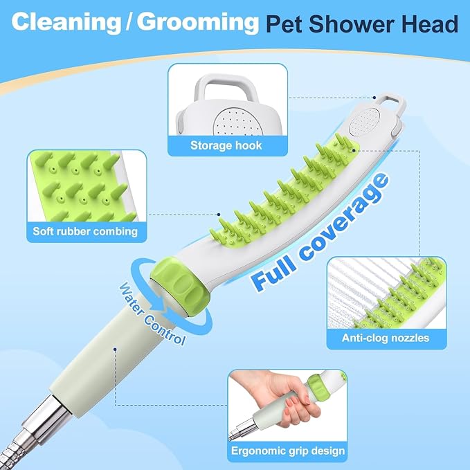 Dog Shower Attachment, Rubber Dog Grooming Bath Brush - Image 2