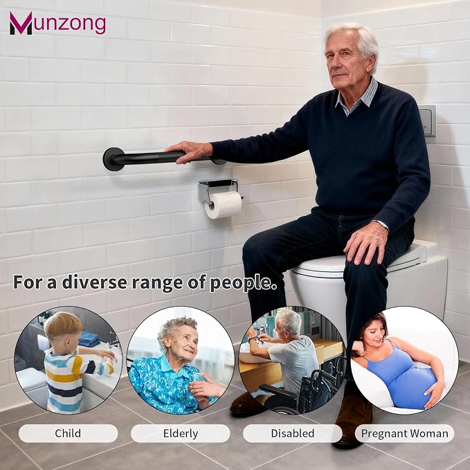 12 Inch Anti Slip Shower Grab Bar, Munzong Oil Rubbed Black Bathroom Grab Bar - Image 7