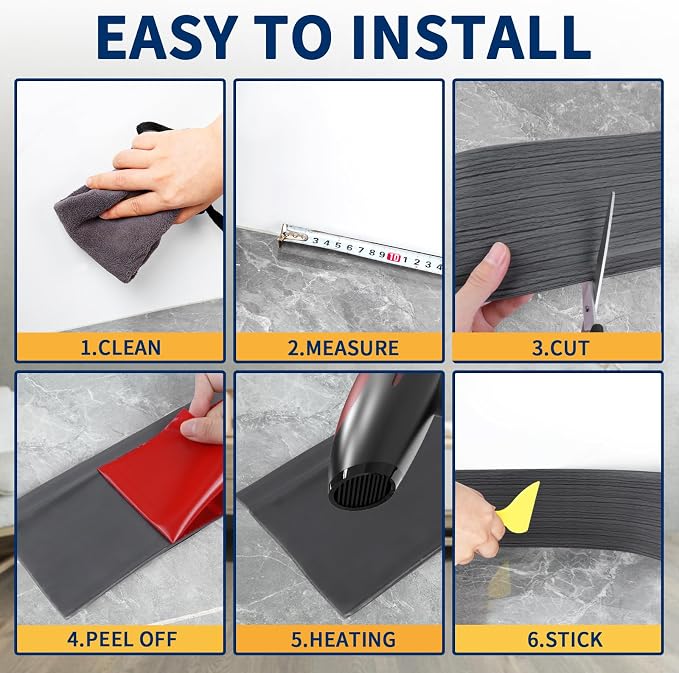 Flexible Baseboard Molding Trim 4 Inch Self-Adhesive Vinyl Wall Base Peel and - Image 6