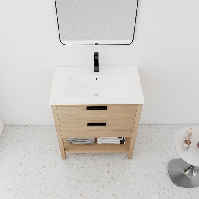 30 inch Bathroom Vanity with Resin Sink, Single Sink Modern Mid Century - Image 3