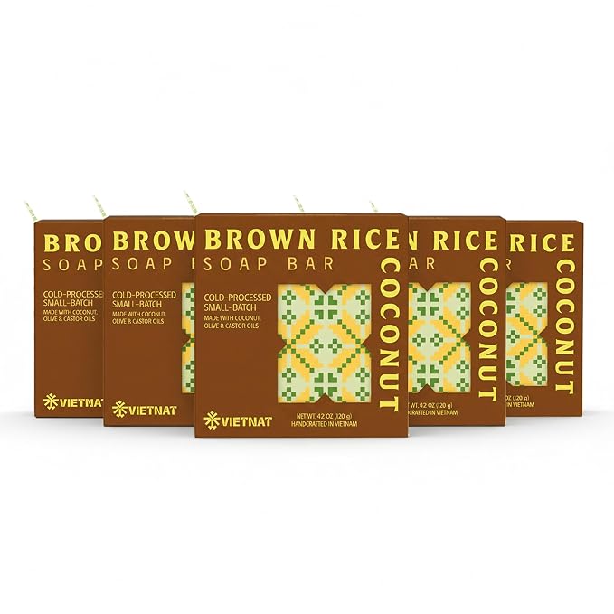 Brown Rice & Coconut Milk Soap Bar – 2-in-1 Exfoliating & Moisturizing Handmade by VIETNAT