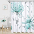 Long Boho Watercolor Floral Shower Curtain 72 x 78, Teal Blue and Grey Ink by Decorateyourhome