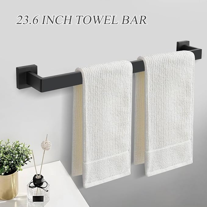 5 Pieces Black Towel Bar Set Bathroom Hardware Accessories Set Upgraded Toilet - Image 3
