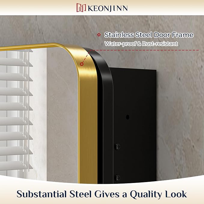 Keonjinn 20 x 32 Inch Gold Mirrored Medicine Cabinet, Recessed Medicine Cabinets - Image 4