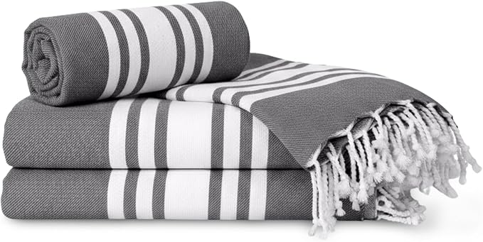 Turkish Cotton Beach Towel Pack of 4 & 1 Boho Tote Bag by Occosa-LuxuryHammamTowels