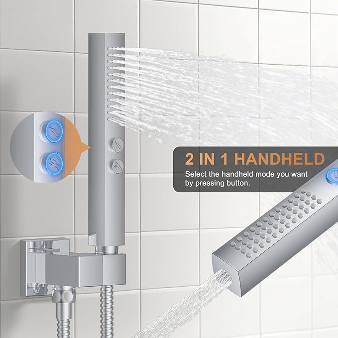 Chrome Shower Faucet Set, Ceiling Mount Shower System 12" & 6" Dual Shower Head - Image 4