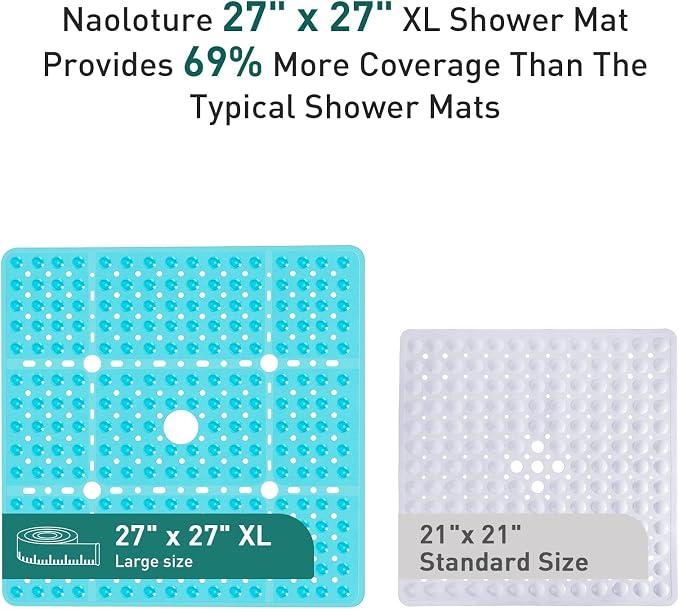 Large Clear Green Square Shower Mat Non Slip 27 x 27 Inches, Square Bath Tub Mat - Image 3
