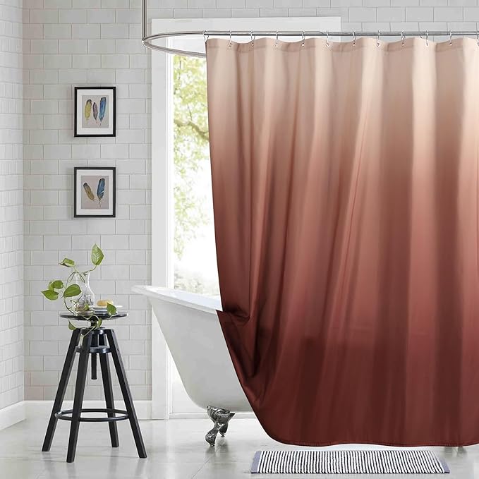 Extra Long Fabric Shower Curtain, Burgundy Ombre Microfiber Cloth Shower by BESTRIPES