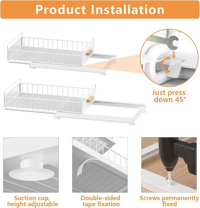 Under Sink Organizer, 2 Packs Under Sink Organizers and Storage, Slide Out Pull - Image 2