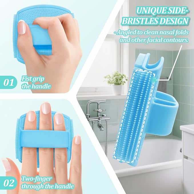 Silicone Back/Face Scrubber & Bath Glove Set 3PCS, Extendable Back Scrubber - Image 5