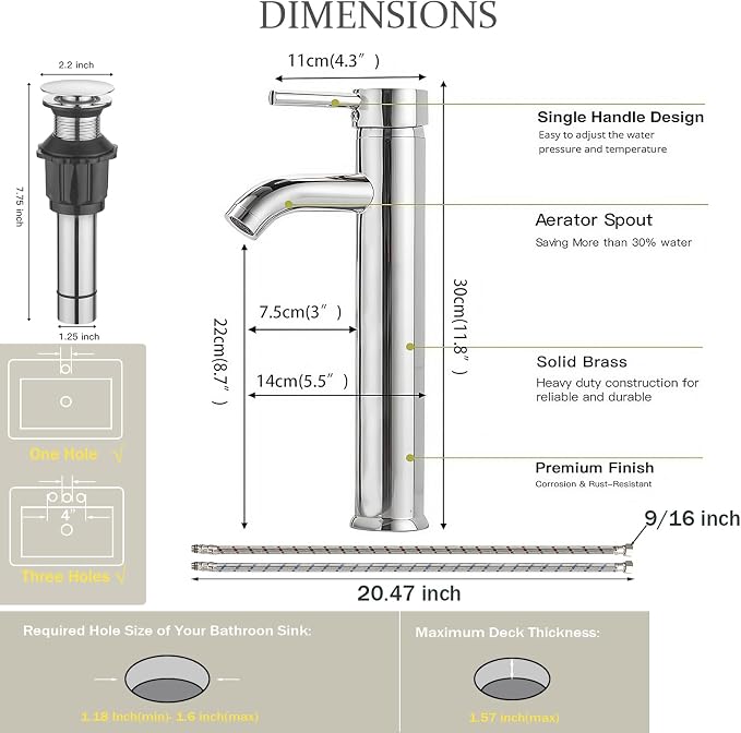 Chrome Bathroom Faucets, Vessel Sink Faucet One Hole Single Handle Modern - Image 2