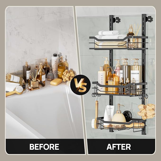 LEVERLOC Over The Door Shower Caddy, Shelf Distance Adjustable Hanging Rack - Image 6