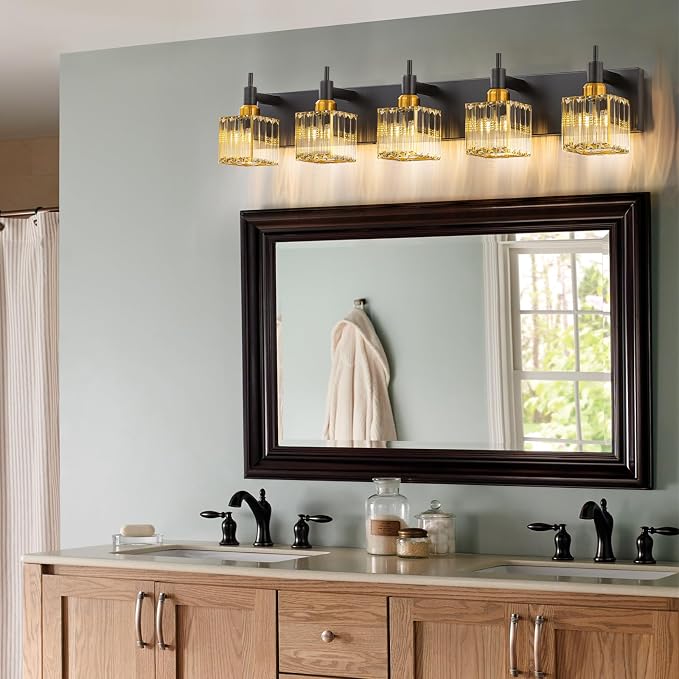 Modern Crystal Bathroom Vanity Light Black Gold 5-Lights Bathroom Lighting - Image 5
