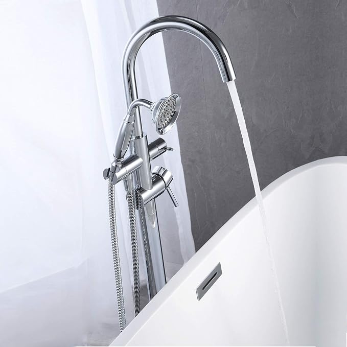 Tub Filler Freestanding Bathtub Faucet Chrome Floor Mounted Brass Bathroom Tub - Image 4