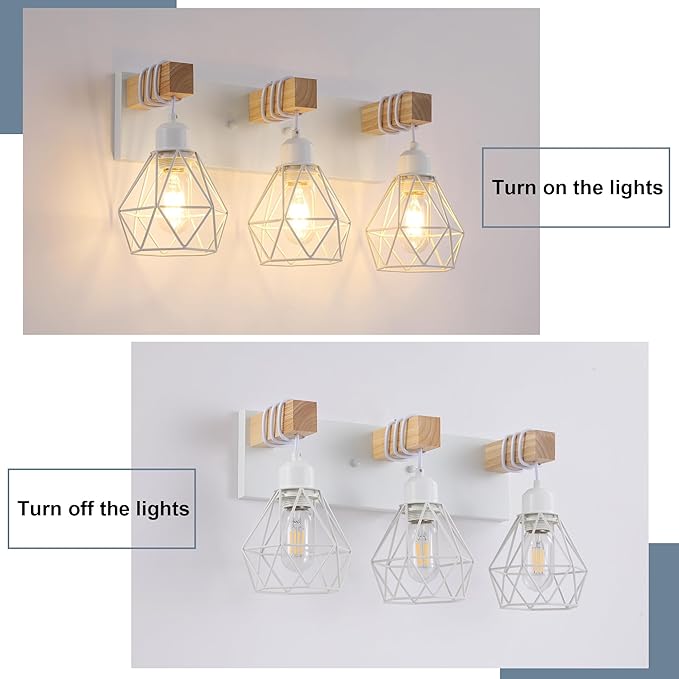 Farmhouse Vanity Light for Bathroom, 3-Light White Wood Bathroom Vanity Light - Image 5
