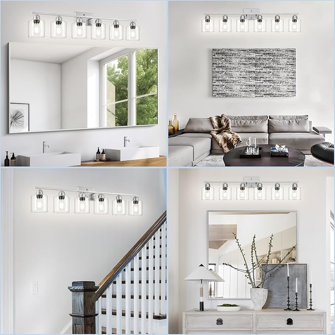 Modern Brushed Nickel 6 Light Bathroom Light Fixtures, 38 inch Vanity Lights - Image 7