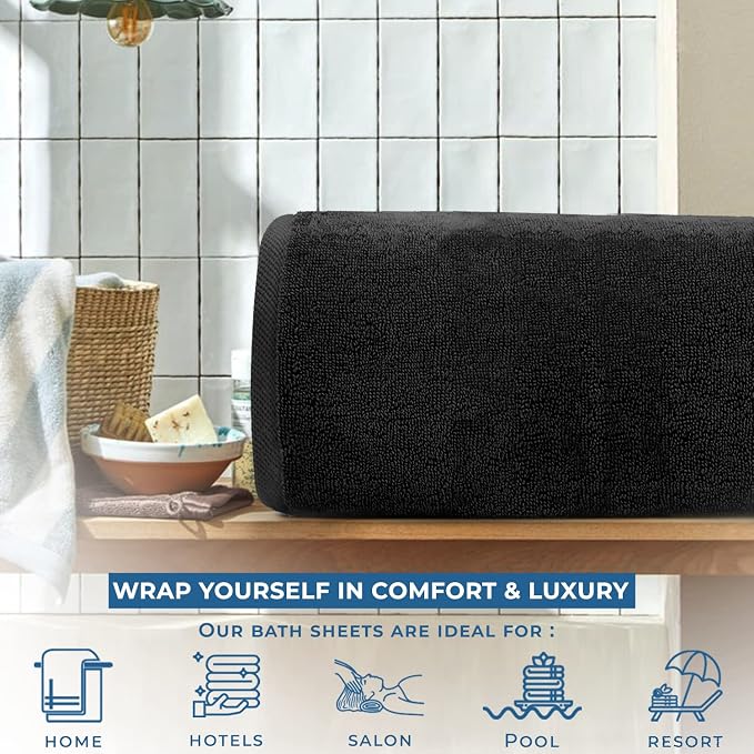 DAN RIVER Pack of 1 Bath Sheet 40x80 Inches, Oversized Black Bath Towels - Image 5