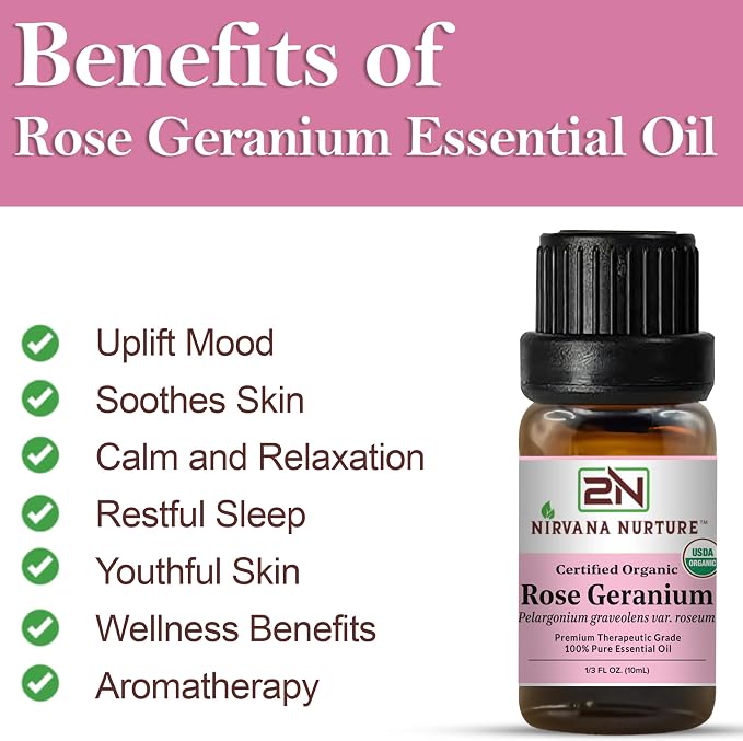 Rose Geranium Essential Oil USDA Certified Organic, 100% Pure Natural Premium - Image 3