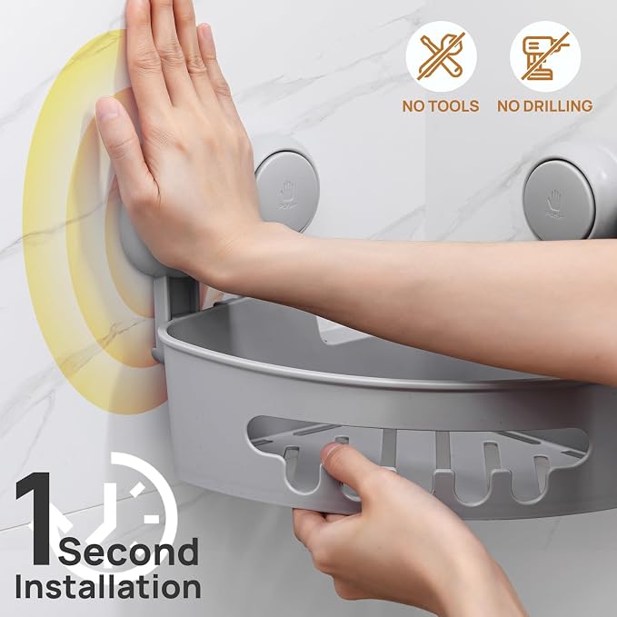 LEVERLOC Corner Shower Caddy Suction Cup, Shower Caddy Basket Powerful Suction - Image 2