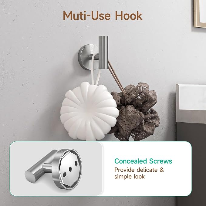 USHOWER Brushed Nickel Bathroom Hardware Set, Modern 18-Inch Towel Bar Set Wall - Image 8