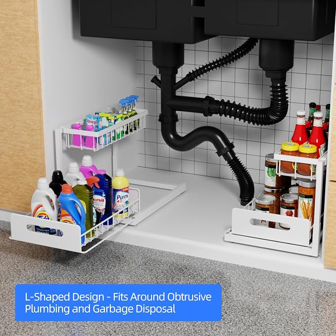 2-Tier Under Sink Slide Out Organizer, 2 Pack Pull Out Cabinet Storage Shelf - Image 2