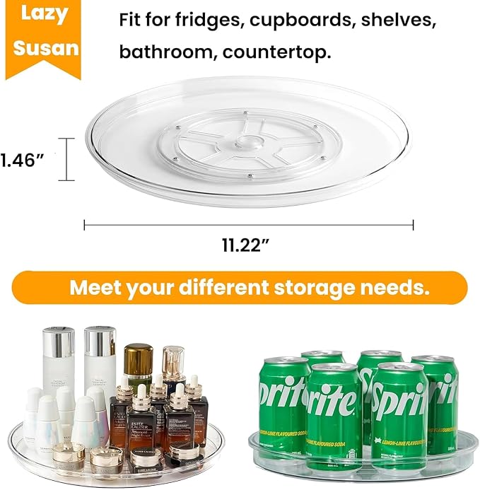 vacane 2 Pack Clear Lazy Susan Organizer Non-Skid, Plastic 11" Lazy Susan - Image 2