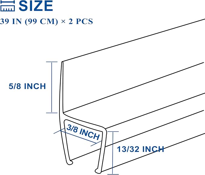 Frameless Shower Door Seal Strip 2 Pack x 39 Inch H - Image 3