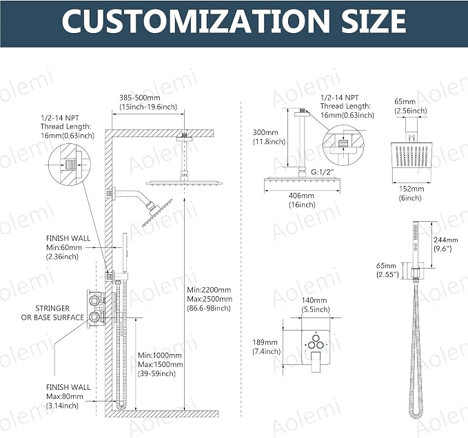 Aolemi Shower Faucet Set Ceiling Mount Shower System Rough-in Valve and Shower - Image 6