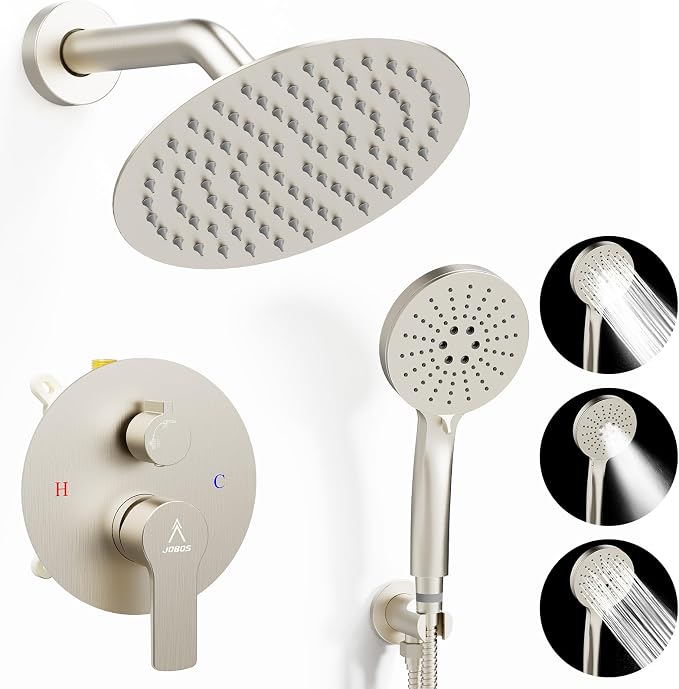 Shower Faucet Set 8IN Brass Rough-In Valve Body Trim Kit Rainfall Included by JQBQS
