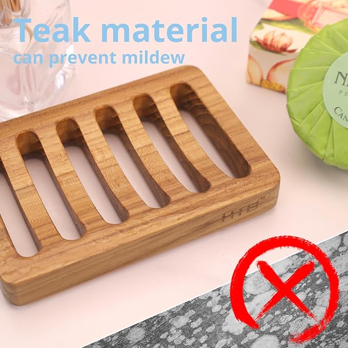 Slotted Bar Soap Holder Teak Wood by HTB, Kitchen Wooden Sponge Holder - Image 3