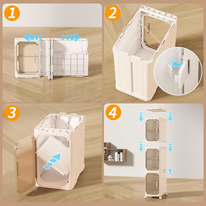 KHNR 2-Tiers Slim Bathroom Storage Cabinet, Foldable Storage Cabinets, Narrow - Image 8