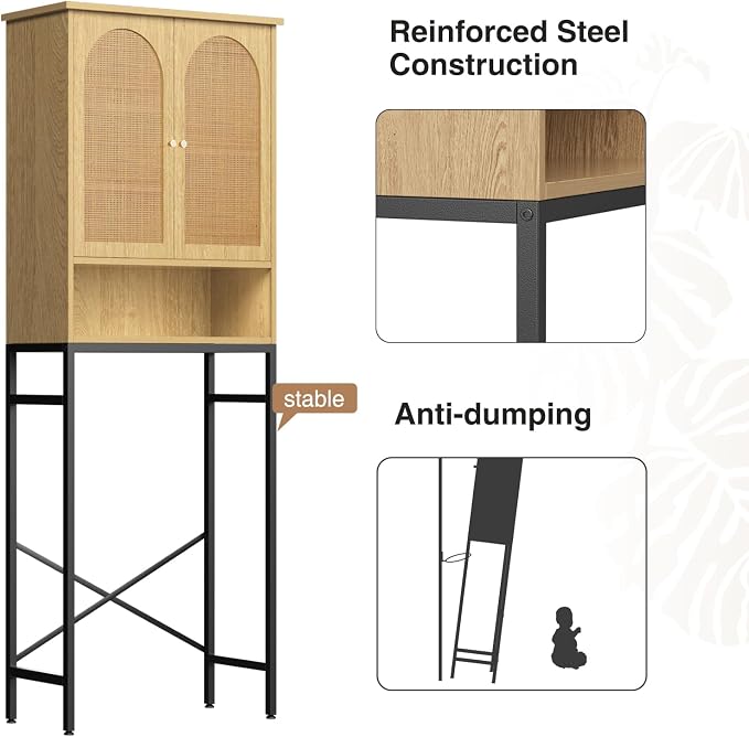 Rattan Toilet Storage Cabinet, Over The Rack Wood Cabinet - Image 7
