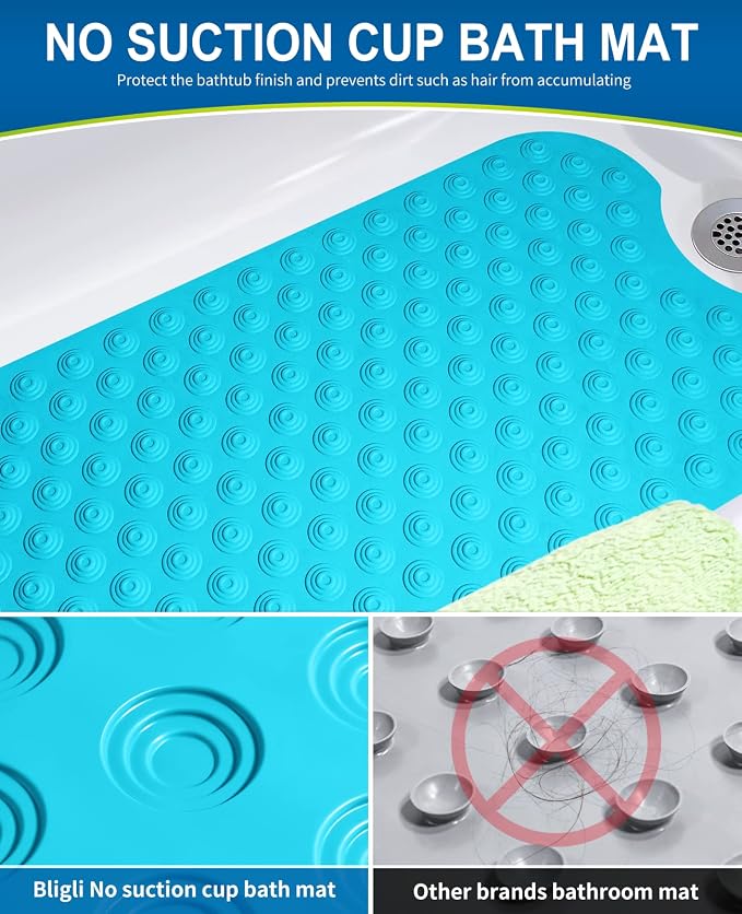 Bligli Bathtub Mat Non-Slip Without Suction Cups, 39x16inch Extra Long Bath Mats - Image 4