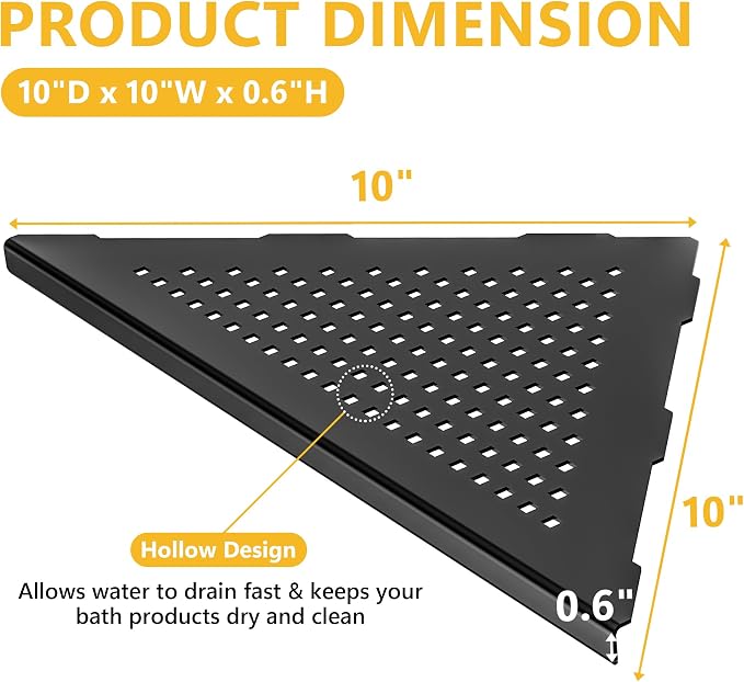 Neodrain 10 Inch Corner Matte Black Wall Shelf Set of 2, Floating Corner Shelves - Image 2