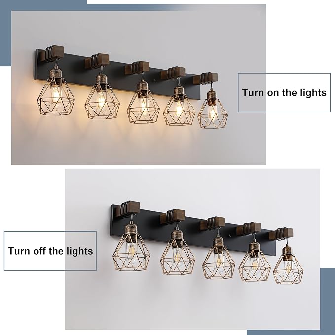 Black Gold Farmhouse Bathroom Light Fixtures, 5-Light Bathroom Lighting - Image 5