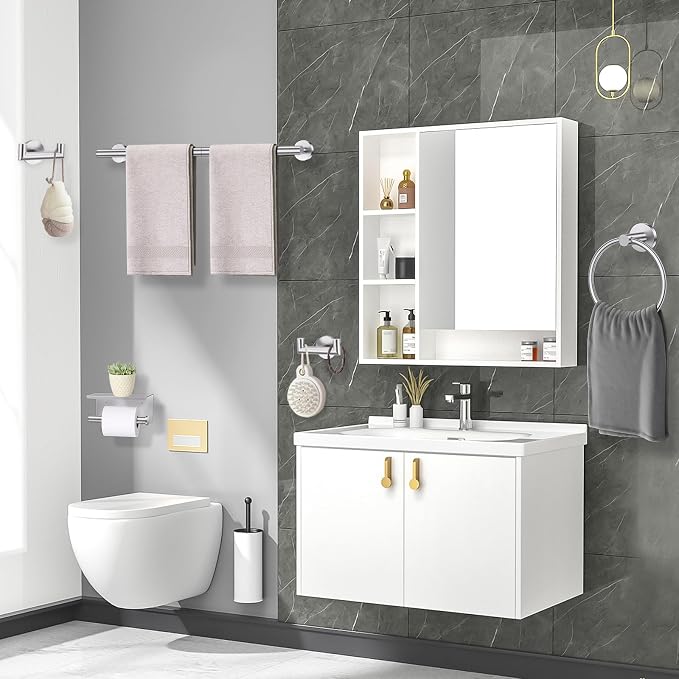 TNOMS Brushed Nickel 5 Pieces Towel Bar Set Bathroom Hardware Set Upgraded - Image 7