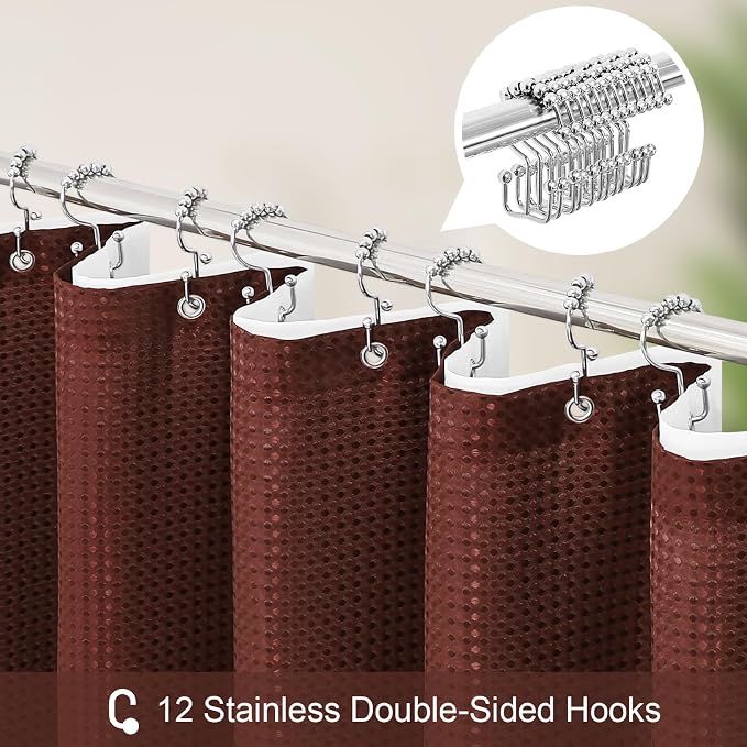 3 in 1 Stall Half Size Brown Shower Curtain Set-36 W x 72 H, Modern Waffle - Image 3