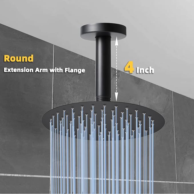 4 Inch Shower Arm with Flange, Ceiling Mounted Shower Head Extension Arm - Image 4