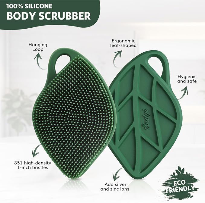 Sndyi Christmas Silicone Body Scrubber, Limited Edition Leaf-Shaped Shower Brush - Image 3