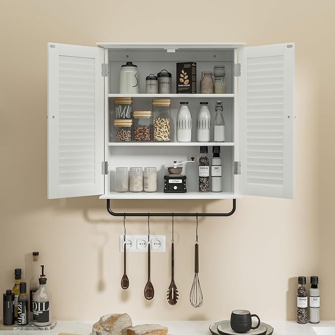 White Wall Mounted Cabinet, Over the Toilet Storage Cabinet, Wooden Wall Cabinet - Image 7